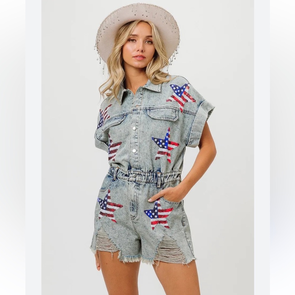 BiBi Denim Stars and Stripes Romper